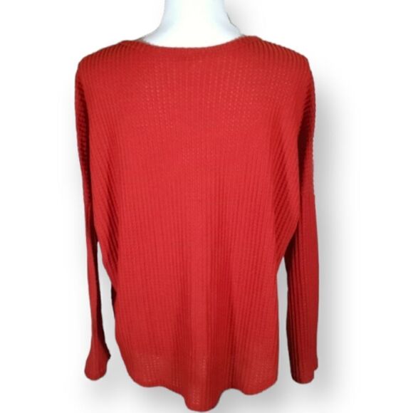 LIVE IN THE MOMENT BURNT ORANGE WAFFLE KNIT V-NECK SWEATER SZ.M EUC - Picture 3 of 5